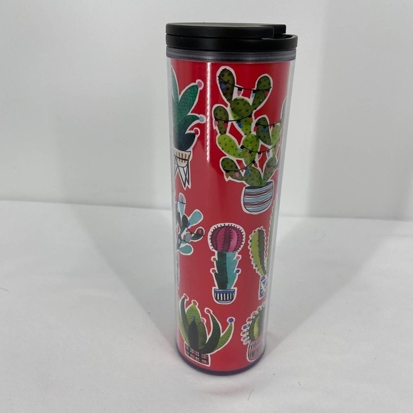 Starbucks Tumbler 16 Ounce Cactus Plants Print Red Green Insulated With Lid - Picture 4 of 8
